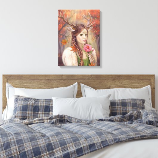 Canvas Fantasy vrouw portret hert (Insitu (Slaapkamer))