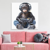 Canvas Gamer Chimp Grappige Dierlijke Kunst voor K Afdruk (Insitu (Woonkamer))