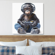 Canvas Gamer Chimp Grappige Dierlijke Kunst voor K