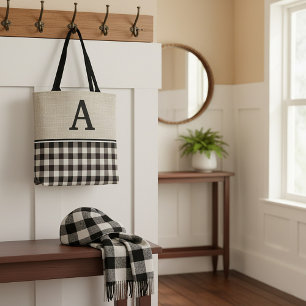 canvas geruit monogram tote bag