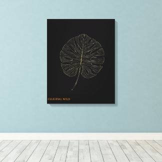 Canvas Golden Monstera Leaf Modern Noir Decor Afdruk