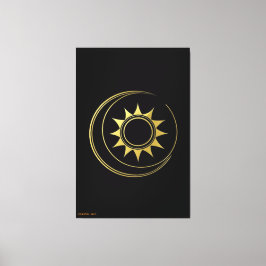 Canvas Gouden Hemelse Harmonie Maan Zon Kunst Afdruk