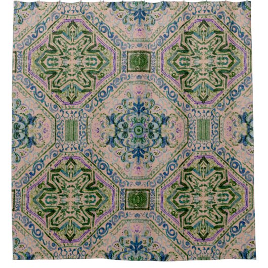 Canvas Groen en Indigo Douchegordijn (Voorkant)