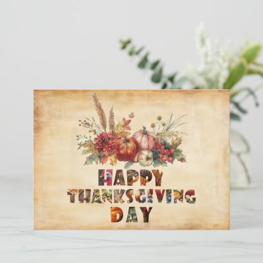 Canvas Herfstpompoenen en Bladeren Prettig Thanksg Feestdagenkaart (Staand voorkant)