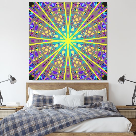 Canvas Kaleidoscope Star, Paarse gele groene kunst (Insitu (Slaapkamer))