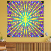 Canvas Kaleidoscope Star, Paarse gele groene kunst (Insitu (Woonkamer))