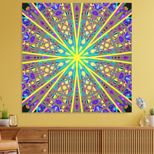 Canvas Kaleidoscope Star, Paarse gele groene kunst (Insitu (Woonkamer))