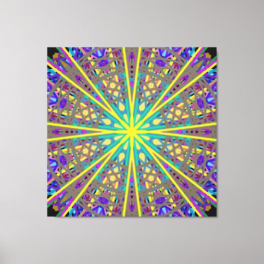 Canvas Kaleidoscope Star, Paarse gele groene kunst (Voorkant)