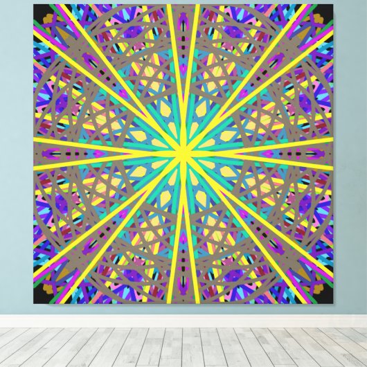 Canvas Kaleidoscope Star, Paarse gele groene kunst (Insitu (Houten vloer))