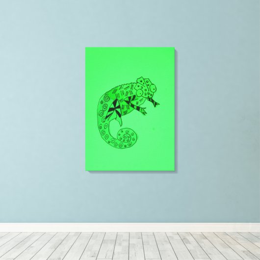 Canvas kind van groene inktkameleon reptiel (Insitu (Houten vloer))