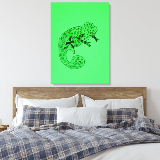 Canvas kind van groene inktkameleon reptiel (Insitu (Slaapkamer))