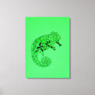 Canvas kind van groene inktkameleon reptiel afdruk