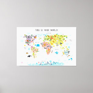 Canvas Kinder Wereldkaart Girls Nursery