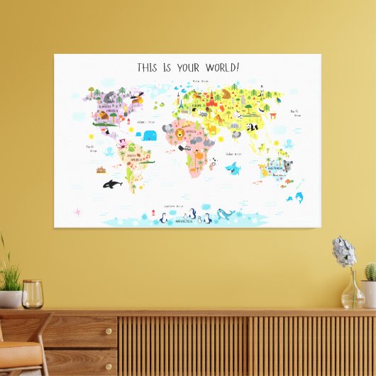 Canvas Kinder Wereldkaart Girls Nursery (Insitu (Woonkamer))