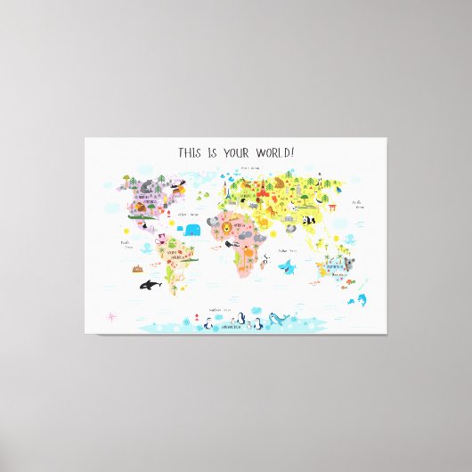Canvas Kinder Wereldkaart Girls Nursery Afdruk (Voorkant)