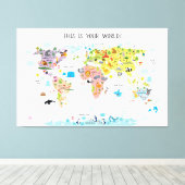 Canvas Kinder Wereldkaart Girls Nursery Afdruk (Insitu (Houten vloer))