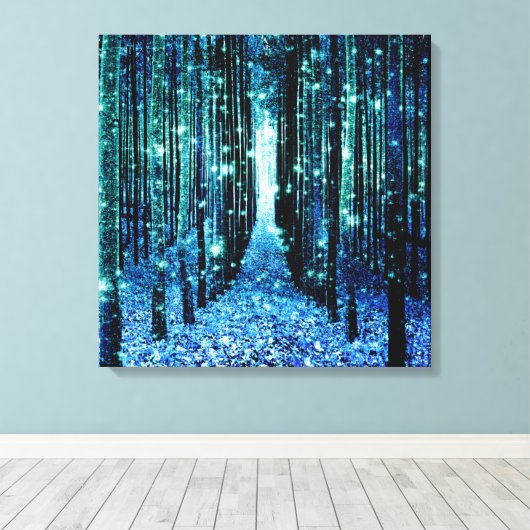 Canvas kunst: magische bos turquoise Blauwgroen (Insitu (Houten vloer))