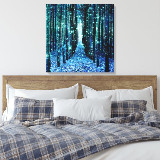 Canvas kunst: magische bos turquoise Blauwgroen (Insitu (Slaapkamer))