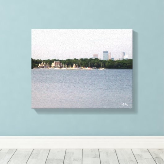CANVAS: Lake Harriet Parkway & Mpls., Skyline, MN_ Canvas Afdruk (Insitu (Houten vloer))