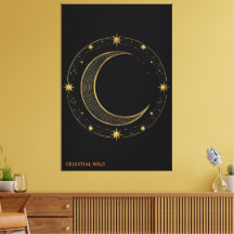 Canvas Luxe Zwart Goud Hemels Maan Kunst