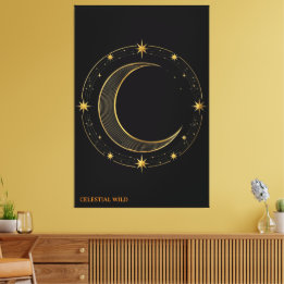 Canvas Luxury Black Gold Celestial Moon Art Afdruk