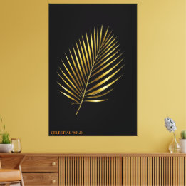 Canvas Majestic Golden Palm Frond Tropical Art Afdruk