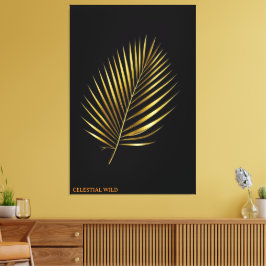 Canvas Majestic Golden Palm Frond Tropical Art Afdruk