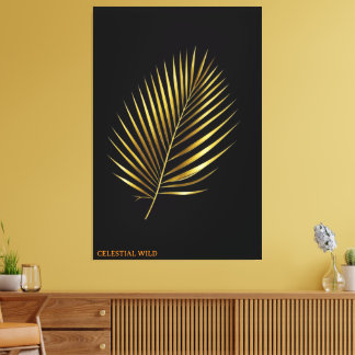Canvas Majestic Golden Palm Frond Tropical Art Afdruk