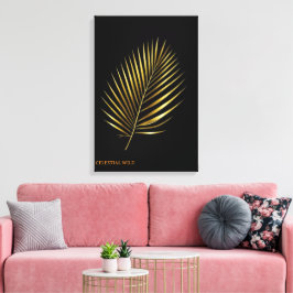 Canvas Majestueuze Gouden Palmblad Tropische Kunst Afdruk