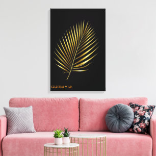 Canvas Majestueuze Gouden Palmblad Tropische Kunst Afdruk
