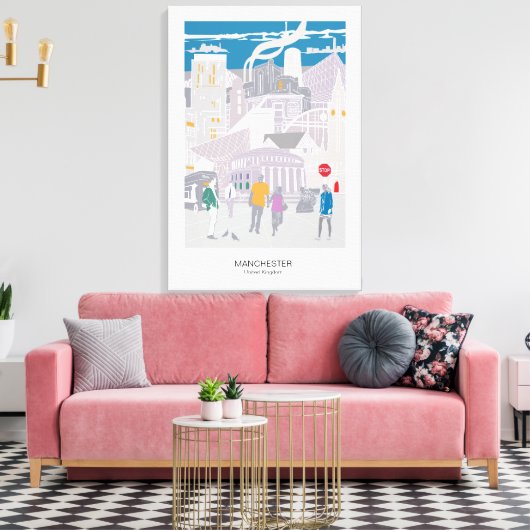 Canvas Manchester Skyline Illustratie (Insitu (Woonkamer))