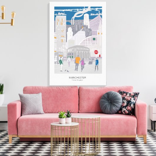 Canvas Manchester Skyline Illustratie (Insitu (Woonkamer))