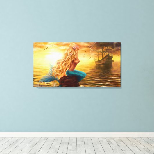 Canvas Mermaid sunset Afdruk (Insitu (Houten vloer))