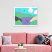 Canvas met Berg en Lake Scene (Insitu (Woonkamer))