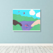 Canvas met Berg en Lake Scene Afdruk (Insitu (Houten vloer))