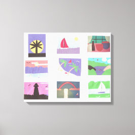 Canvas met kleurrijke scènes afdruk