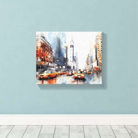 Canvas met New York City, beschilderd landschap. (Insitu (Houten vloer))