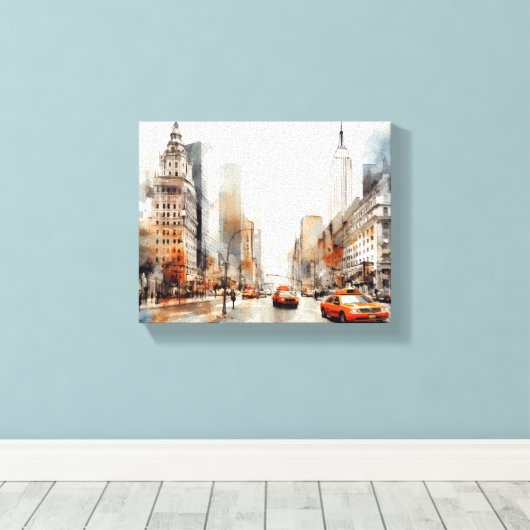 Canvas met New York City, beschilderd landschap. (Insitu (Houten vloer))