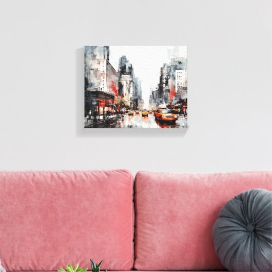 Canvas met New York City, beschilderd landschap. (Insitu (Woonkamer))