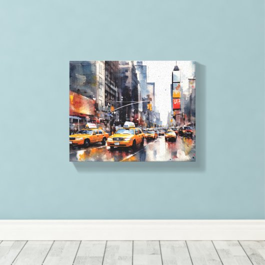 Canvas met New York City, beschilderd landschap. (Insitu (Houten vloer))
