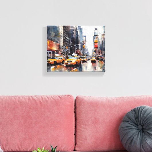 Canvas met New York City, beschilderd landschap. (Insitu (Woonkamer))
