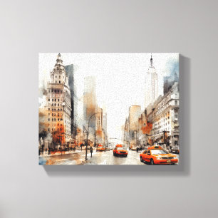 Canvas met New York City, beschilderd landschap. Afdruk