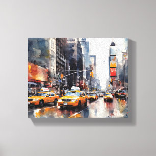 Canvas met New York City, beschilderd landschap. Afdruk