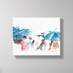 Canvas met originele Waterverven van Umbrellas Afdruk