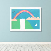 Canvas met regenboog en waterval scène (Insitu (Houten vloer))