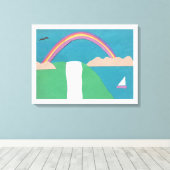 Canvas met regenboog en waterval scène afdruk (Insitu (Houten vloer))