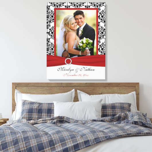 Canvas met rode, zwarte en witte dunneddinterband (Insitu (Slaapkamer))