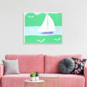Canvas met zeilboot en groene bergen afdruk (Insitu (Woonkamer))