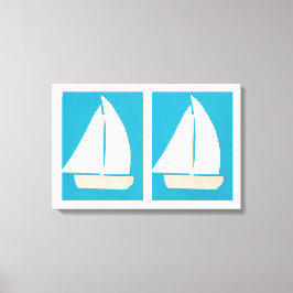 Canvas met zeilboten op een Turquoise achtergrond Afdruk