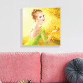 Canvas Mooie romantische vrouw en fantasie goud b (Insitu (Woonkamer))